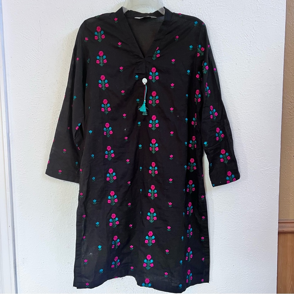 Maria B black pink embroidered tunic dress